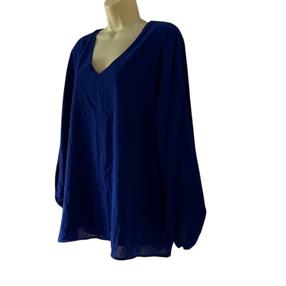 Qearal Royal Blue Pullover Blouse with V-neck and Long Sleeves Woman's Size XL - Picture 2 of 10